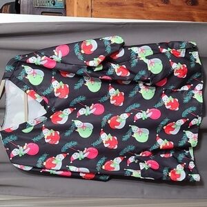 Scrub Top Women's Unbranded  Polyester? Black Christmas Ornaments Sloths 3X EUC